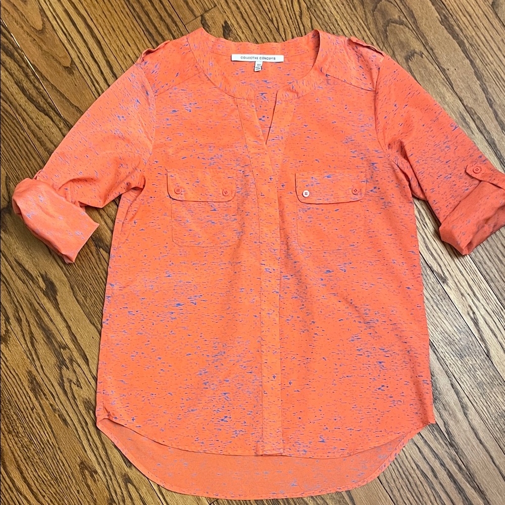 Collective Concepts Vibrant Orange and Blue Blouse